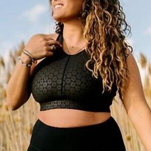 ZYIA Active Flower Power Black Metallic Sports Bra Size Medium